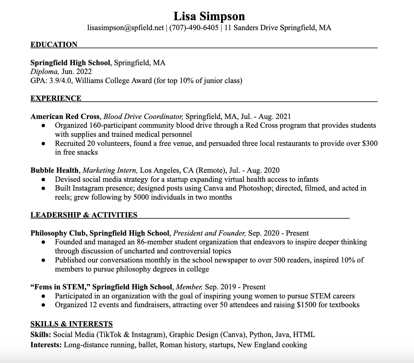 High School Resume Template 